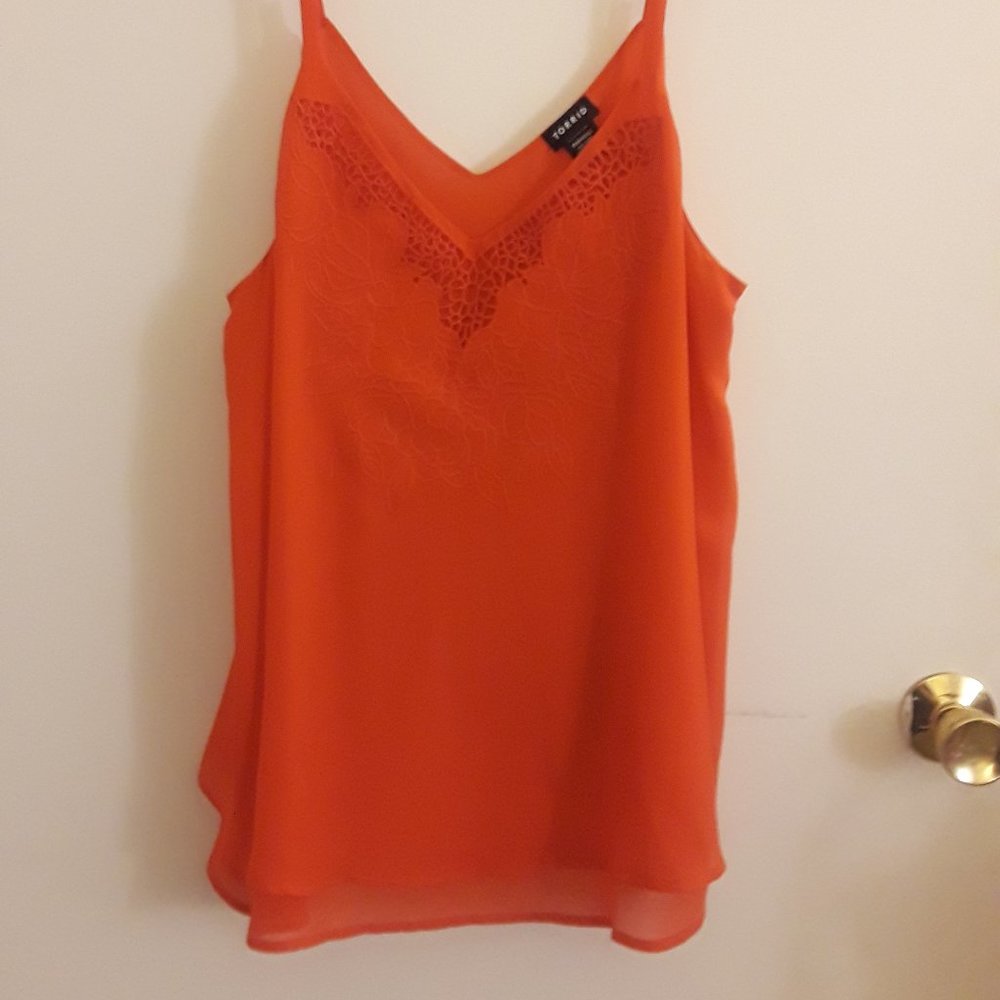 Ruby red cami tank top with floral embroidery